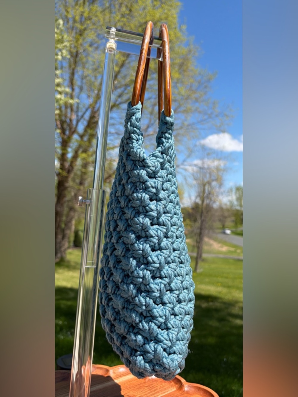 Vintage Macrame Handbag Blue Nylon Handmade EUC - Picture 8 of 11